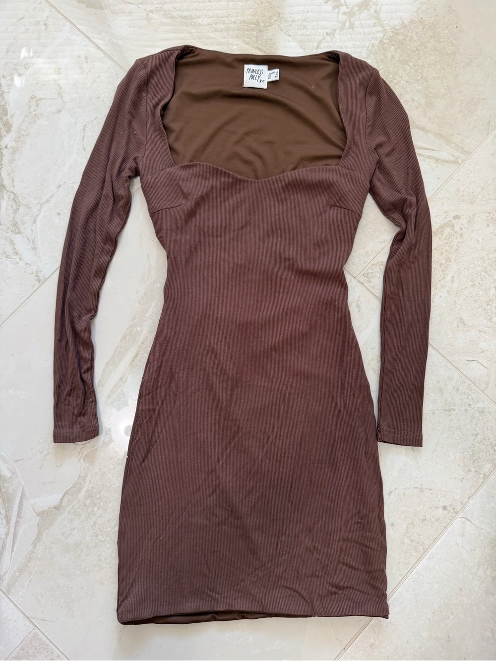 Princess Polly Brown Long Sleeve Open Back Bodycon Dress